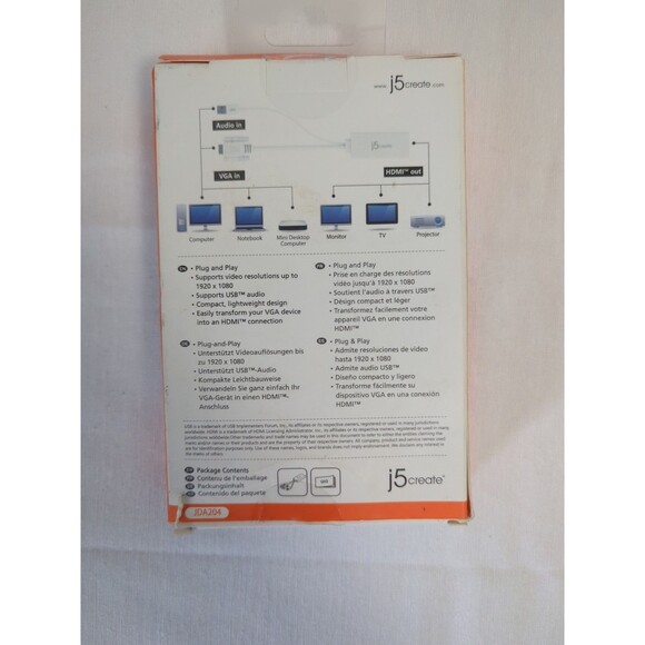 VGA To HDMI Video Audio Adapter White JDA204 Brand New - Picture 2 of 7